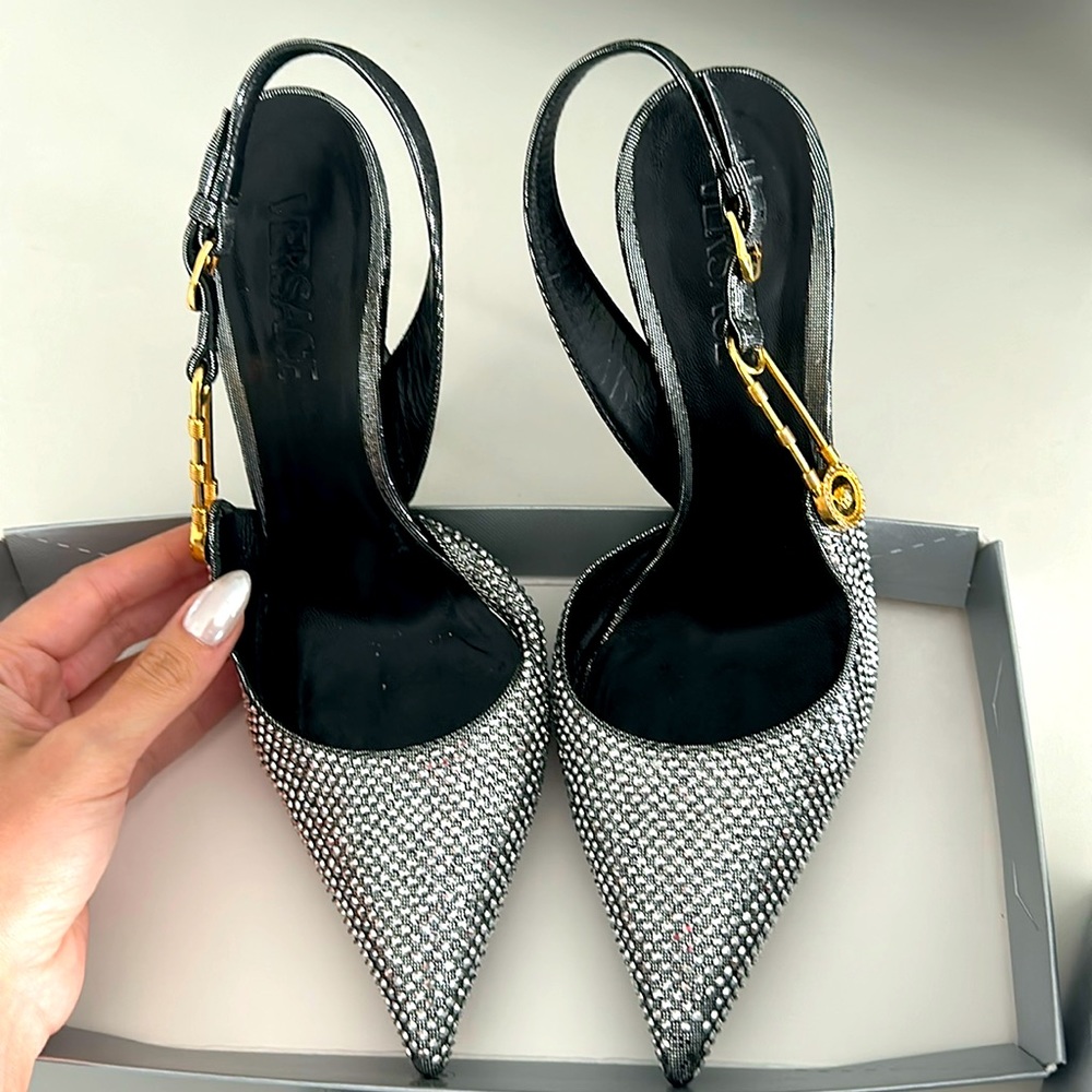 Versace Slingback Embellished Pumps